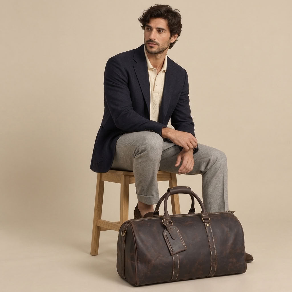 Sac Weekender VALMONT | Cuir Pleine Fleur Café VALMONT