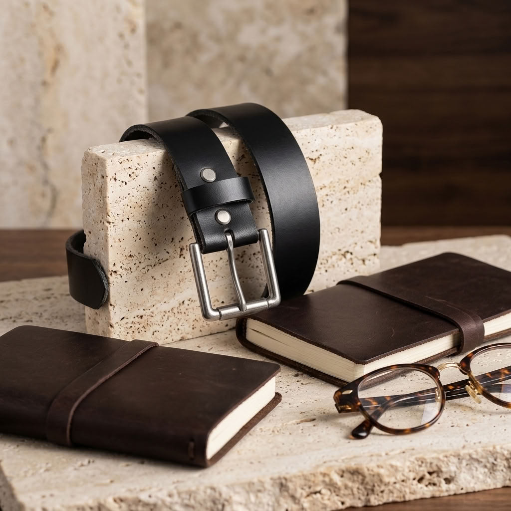 Ceinture en cuir pleine fleur noir  "Le Doyen" VALMONT