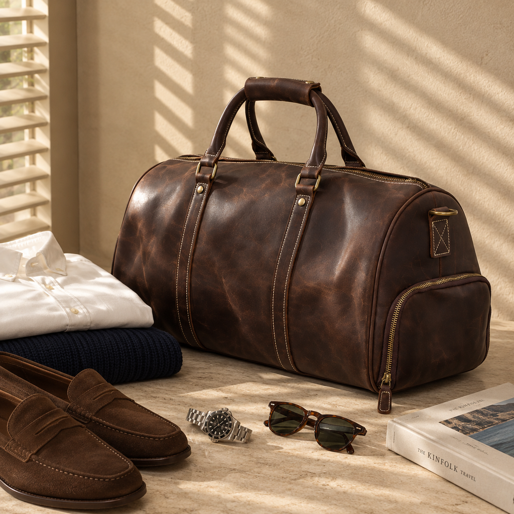 Sac Weekender VALMONT | Cuir Pleine Fleur Café VALMONT