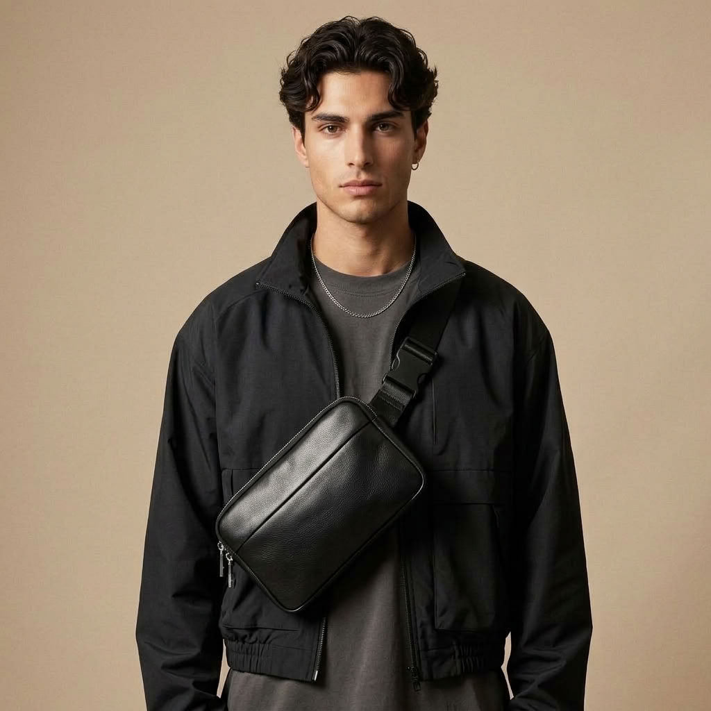 Sacoche Banane Homme en Cuir Véritable Noir "Nox" | VALMONT VALMONT