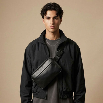 Sacoche Banane Homme en Cuir Véritable Noir "Nox" | VALMONT VALMONT
