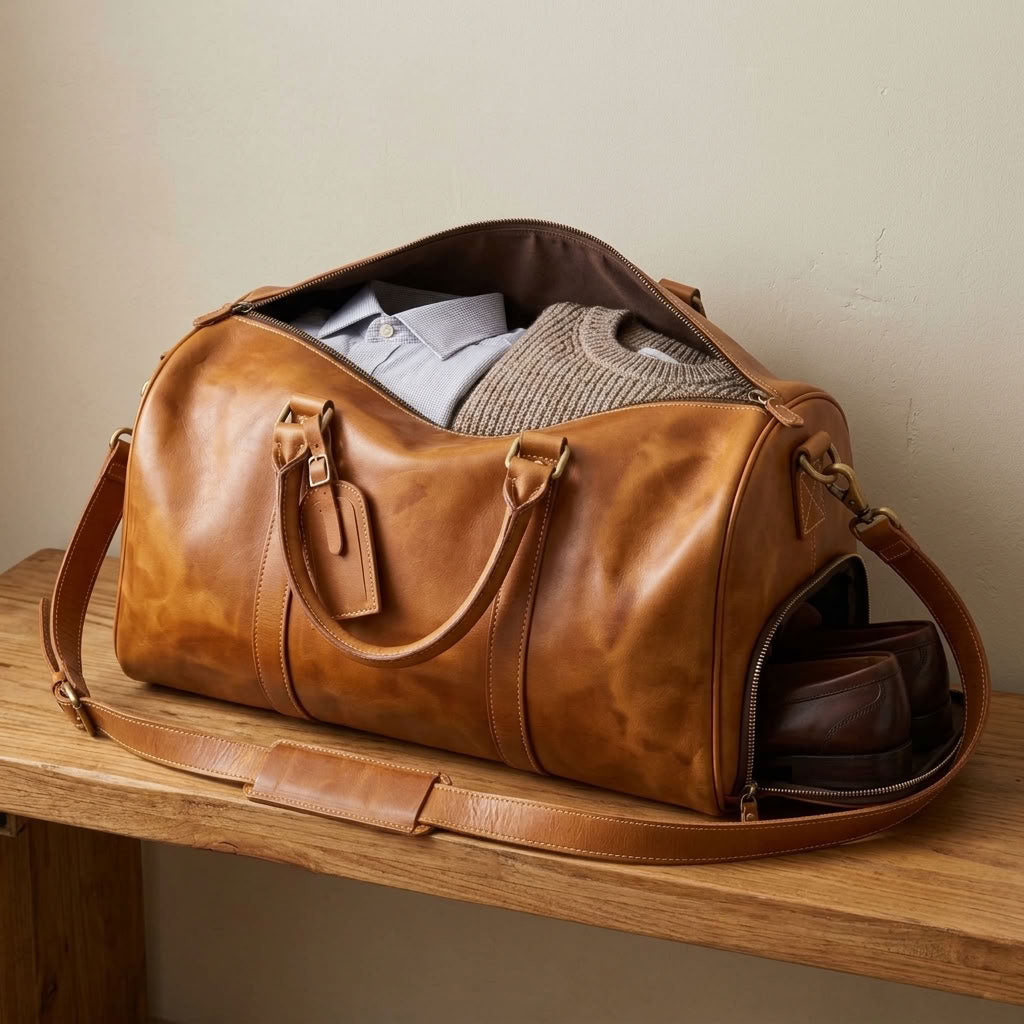 Sac Weekender | Cuir Pleine Fleur Marron VALMONT