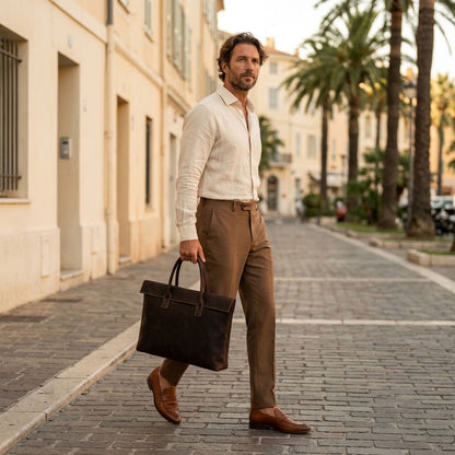 Sac à main homme en cuir Cognac – L'Épuré