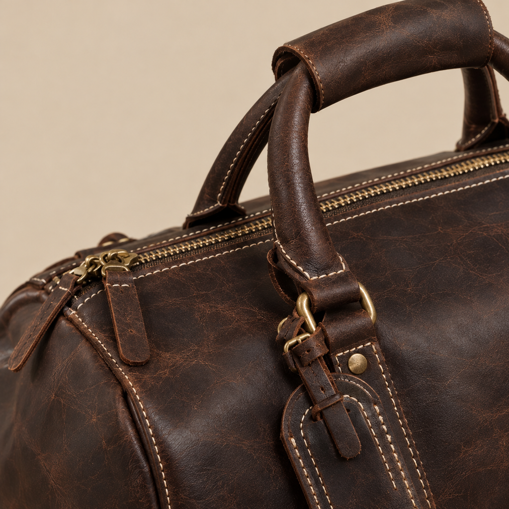 Sac Weekender VALMONT | Cuir Pleine Fleur Café VALMONT