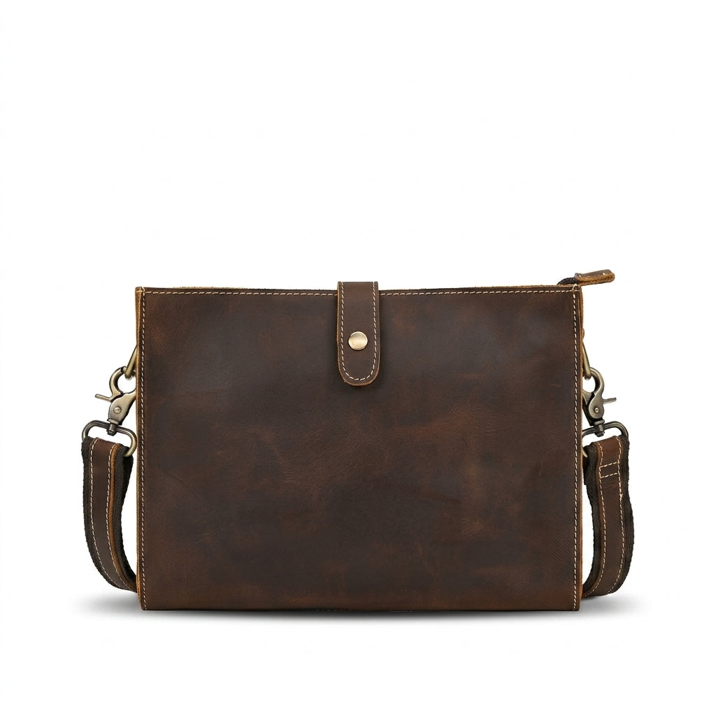 Sacoche bandoulière homme en cuir Crazy Horse marron convertible en pochette – VALMONT L'Odyssée