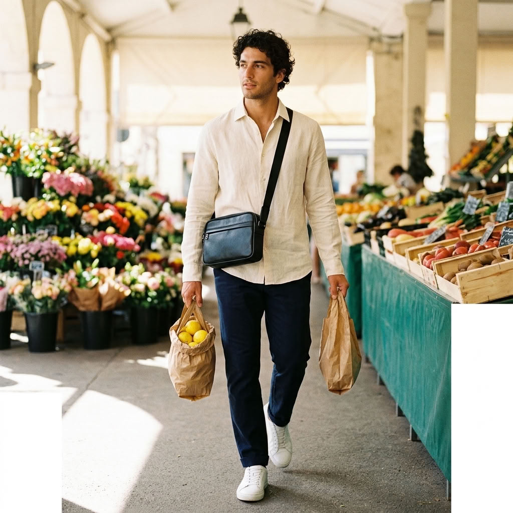 Sacoche bandoulière cuir homme noir "Le Flâneur" VALMONT