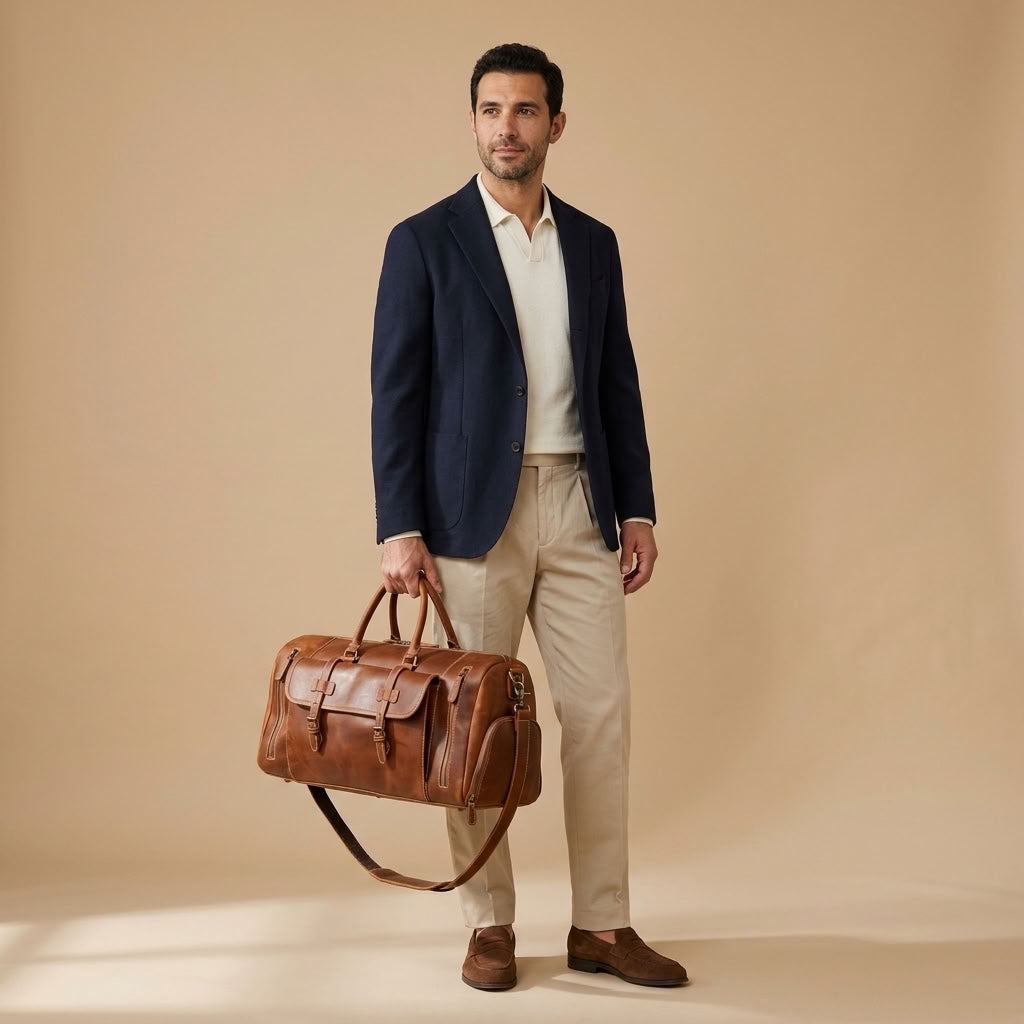 Sac Weekender VALMONT Cuir Crazy Horse Marron, vue de profil