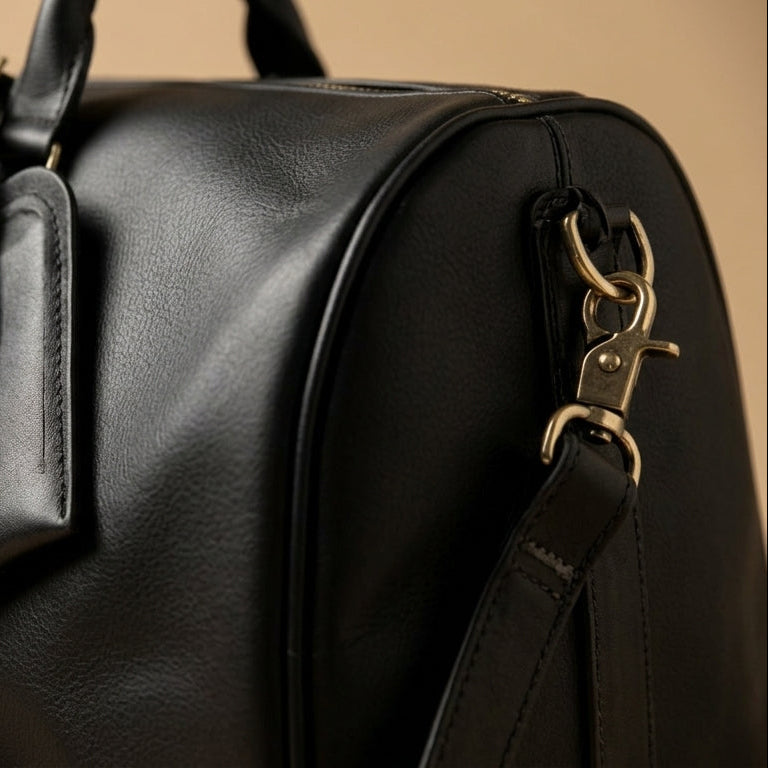 Sac Weekender Cuir Pleine Fleur Noir | VALMONT
