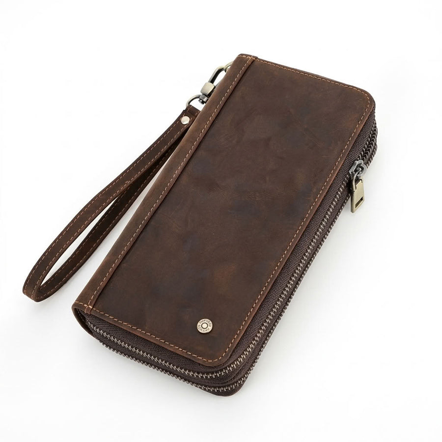 Pochette portefeuille cuir homme double zip marron VALMONT