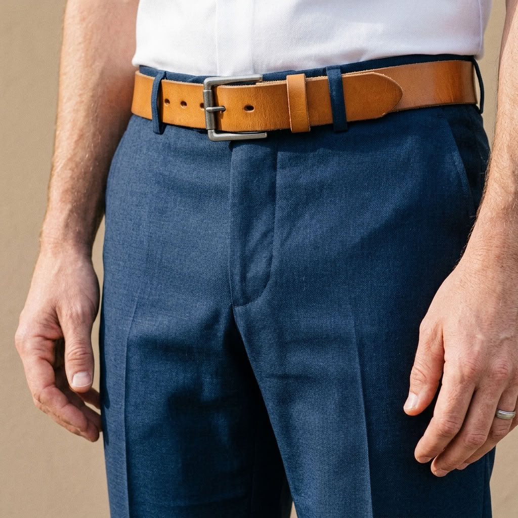 Ceinture en cuir pleine fleur beige "Le Doyen" VALMONT
