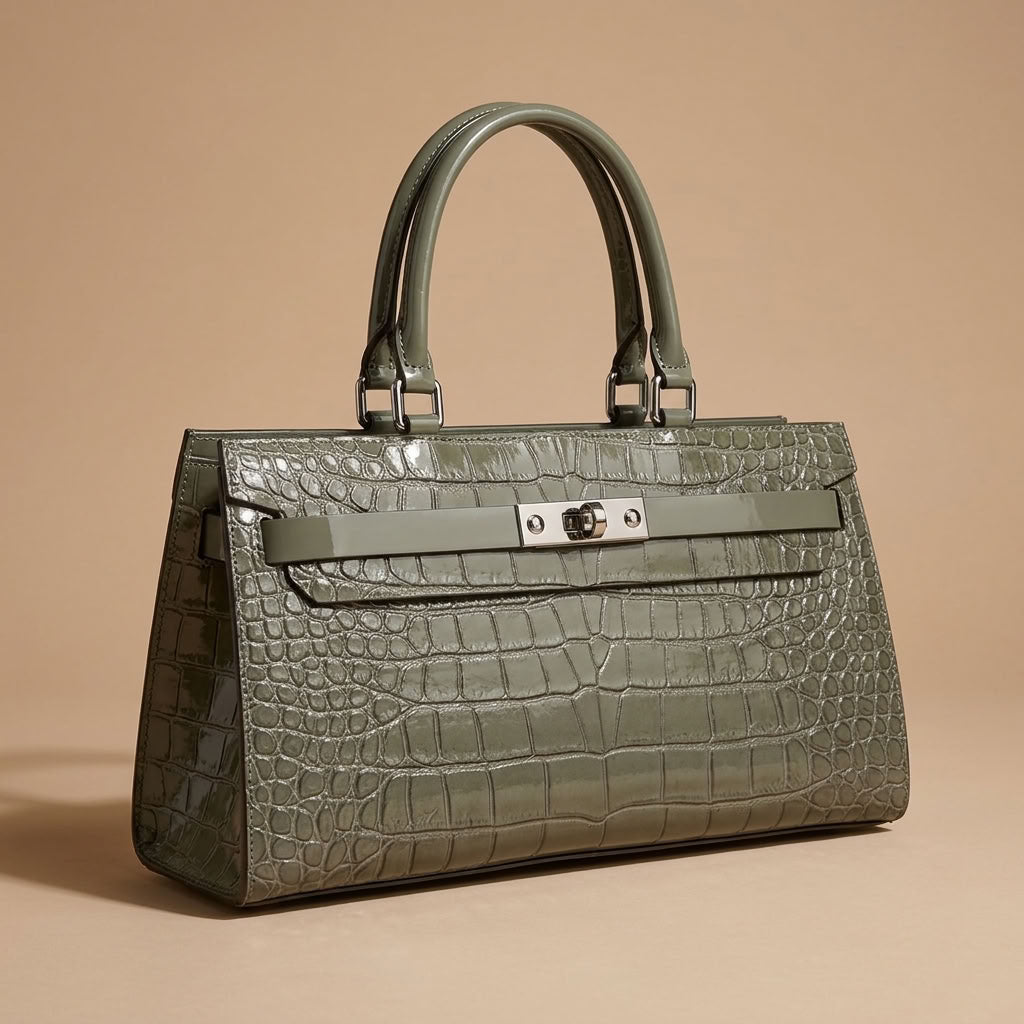 Sac à main femme cuir façon croco gris "Livia" VALMONT