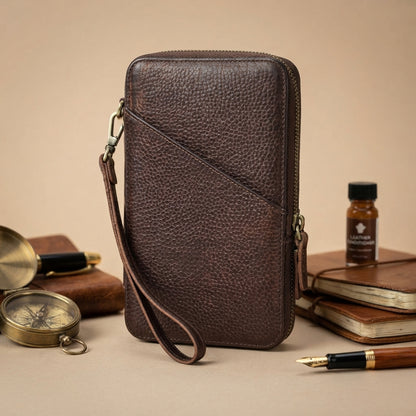 Pochette Escale VALMONT en cuir havane
