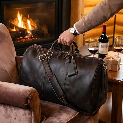 Sac Weekender VALMONT | Cuir Pleine Fleur Café