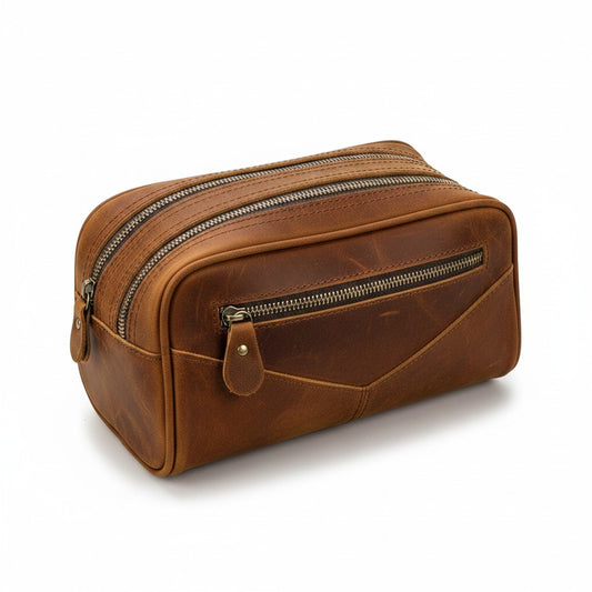 Trousse de toilette cuir homme Valmont – Crazy Horse marron vintage