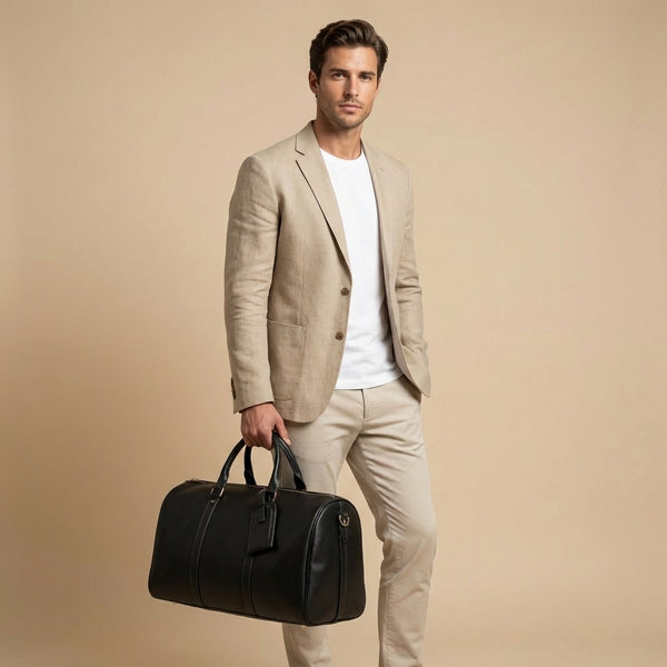 Sac Weekender Cuir Pleine Fleur Noir | VALMONT