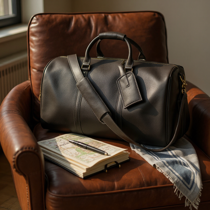 Sac Weekender Cuir Pleine Fleur Noir | VALMONT