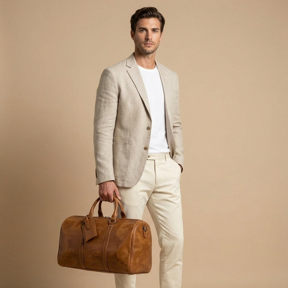 Sac Weekender VALMONT Cuir Pleine Fleur Marron, photo studio