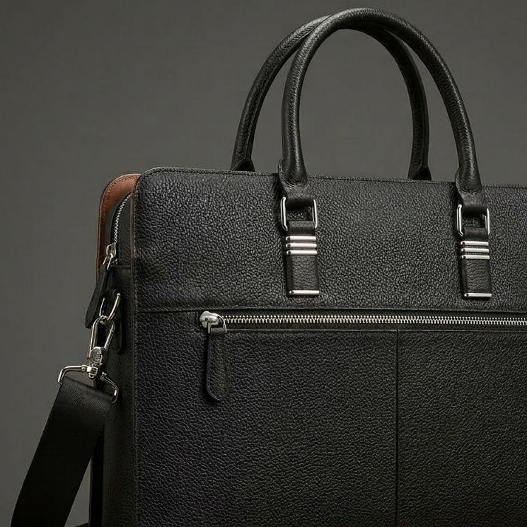 Porte-documents cuir homme VALMONT | Sac ordinateur élégant noir