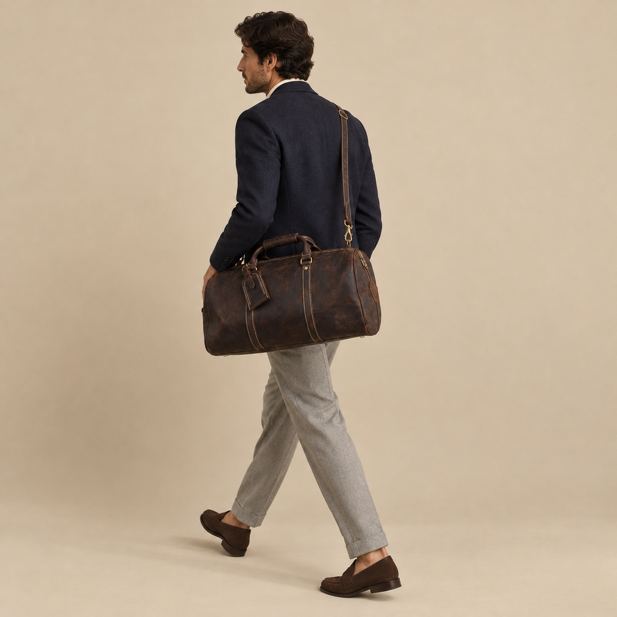 Sac Weekender VALMONT | Cuir Pleine Fleur Café VALMONT