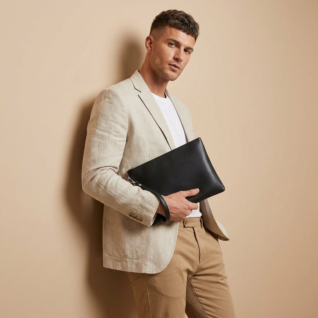 Pochette en Cuir d'Agneau VALMONT portée par un homme