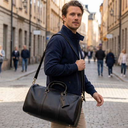 Sac Weekender Cuir Pleine Fleur Noir | VALMONT