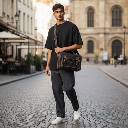 Sac Messager Rétro en Cuir Crazy Horse